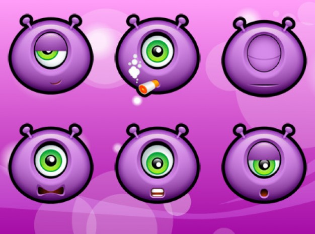 purple monsters icons with purple background