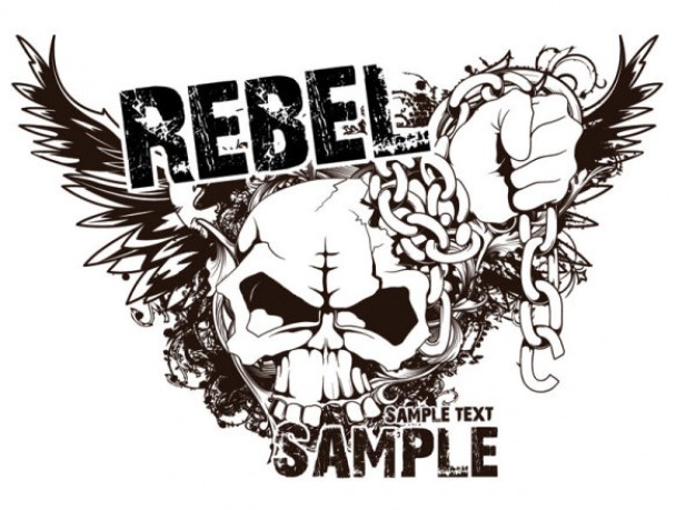 rebel t-shirt design with people skull and hand swirl