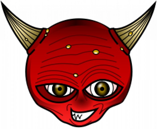 red devil head with brown horn and eyes