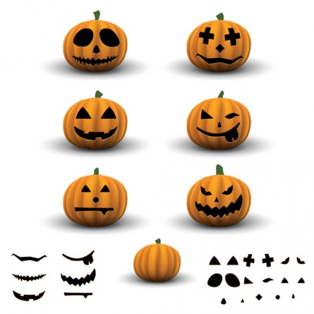 scary halloween pumpkins with different cute expression