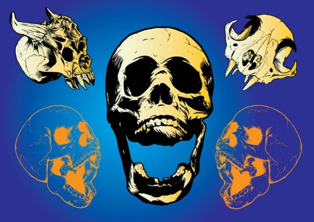 scary Monster skulls with blue background