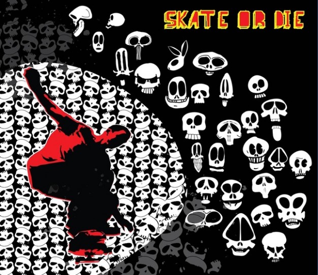Skateboard skate Skateboarders or die with dark background about United States Arts