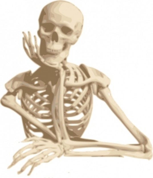 skeleton friend sitting and thinking pose clip art with brown color