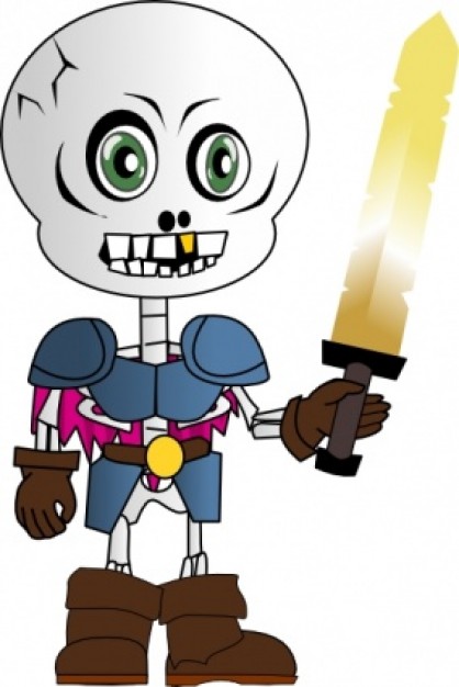 skeleton holding golden sword with armor clip art