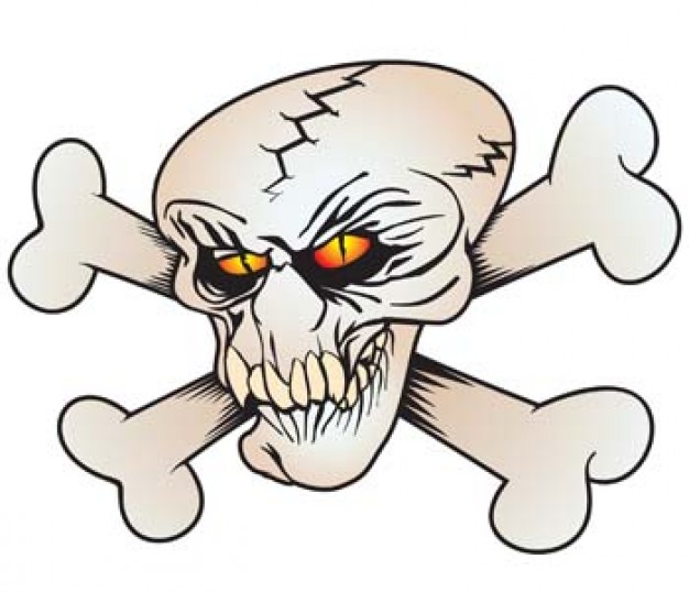 skull and bones health with red eyes
