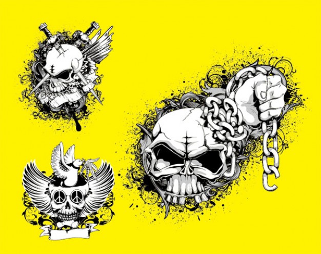 skull and cross bones for t-shirt pattern material with yellow background