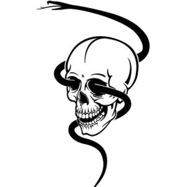 skull arounded with snake with black and white