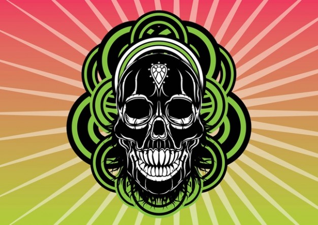 skull art front view with radiant background