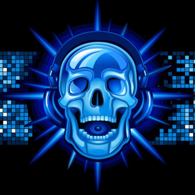 Skull blue Shopping night skull with dark background in metal art