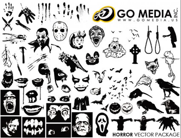 skull cross monster ghost bat crow etc series in black and white by go media