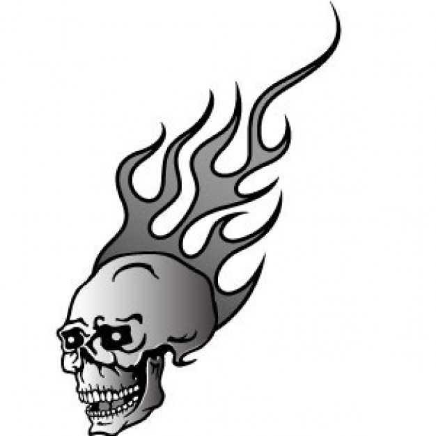 skull in flame with firing on head top