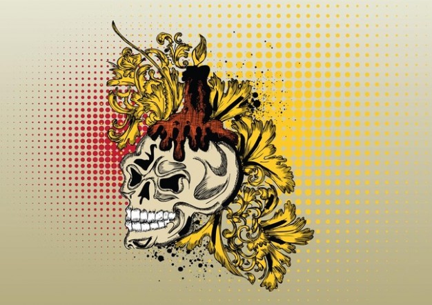skull print graphics with earth yellow background