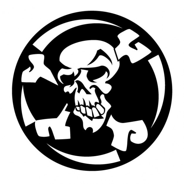 Skull rough black and white skull with crossed bones about dangerous icon