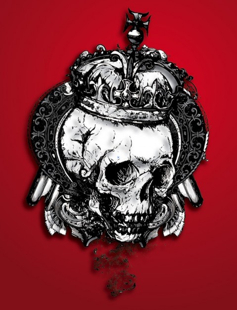 skull with crown with red blood background