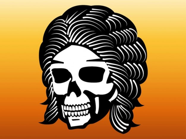 skull with long hair and orange background about skull art