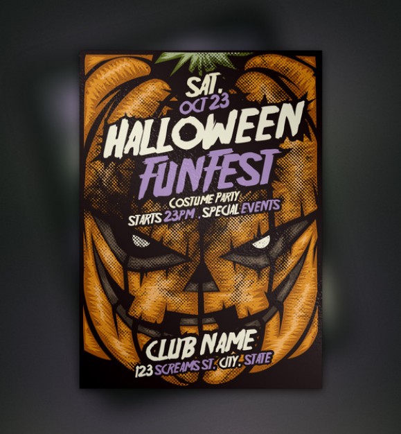 terrible pumpkin halloween flyer template with dark background