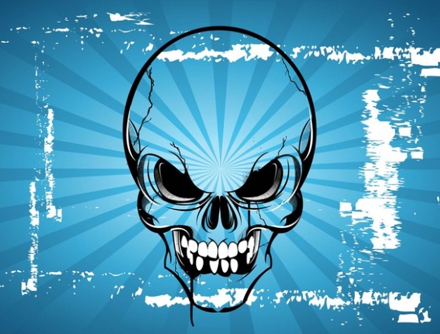 terror skull cartoon with radiant blue background