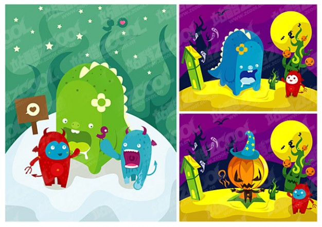 the trend of color halloween cartoon illustration material