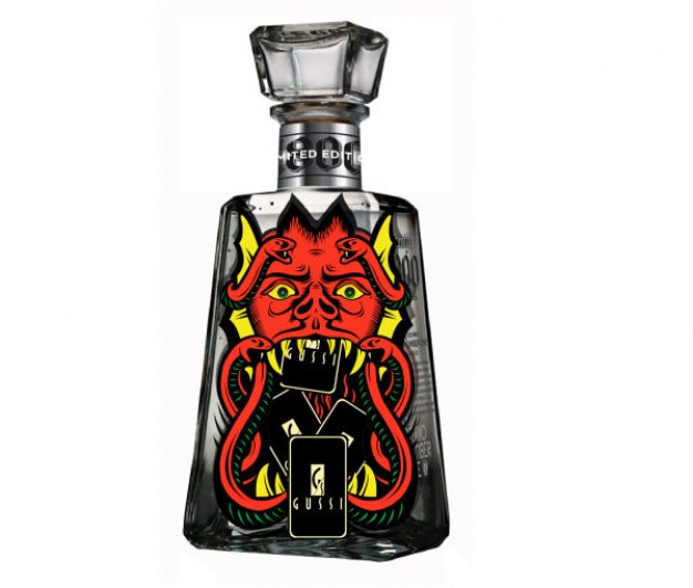 trend devil illustration with snake red bull head for bottle cover design