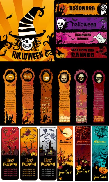 variety of vertical halloween banner element with dark background