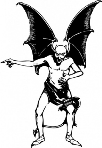 winged devil pointing clip art sitting with black and white
