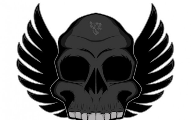 winged skull front view in dark grey