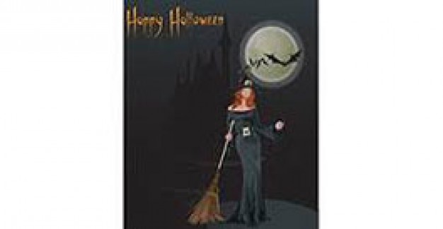 witch halloween with red hat and dark night background