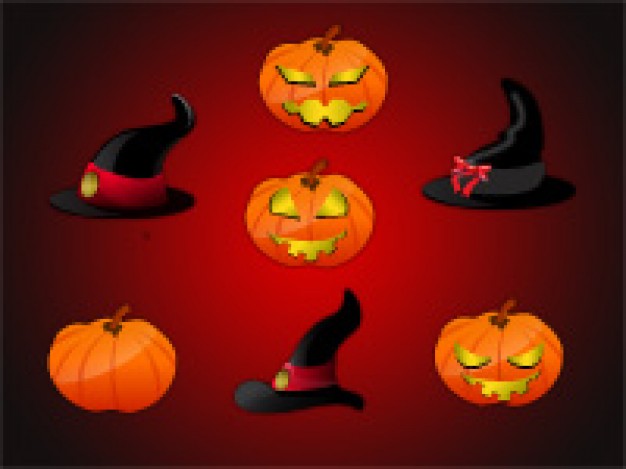 witch hats and pumkin heads with red and dark background