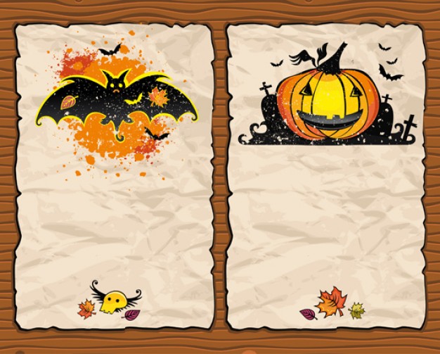 yellow pumpkin and black bat skull of halloween elements