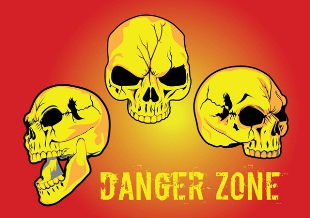 yellow skull for danger zone with red background