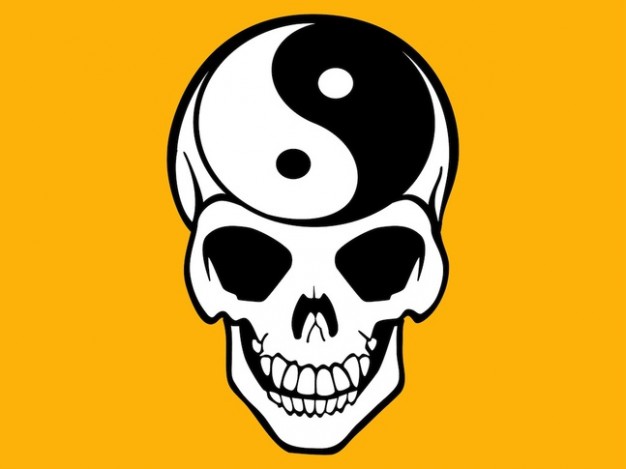 Yin-Yang duality Halloween yin yang skeleton with yellow background about Skull and Bones Race and e