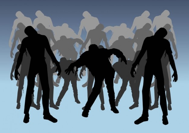 zombies silhouettes with blue background